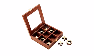 Wooden Tik Tak Toe Brain Teaser Board Game with Glass Lid