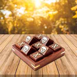sheesham wood brass skull and crossbones board game- 5" square