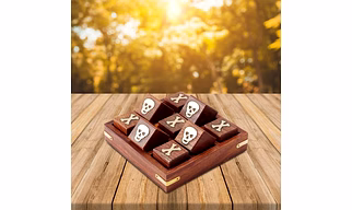 Sheesham Wood Brass Skull and Crossbones Board Game- 5" Square