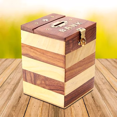 handmade vintage wooden piggy bank for kids and adults