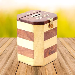 handmade wooden piggy bank for kids and adults with vintage design