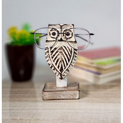 wooden handmade owl shape specs holder for office