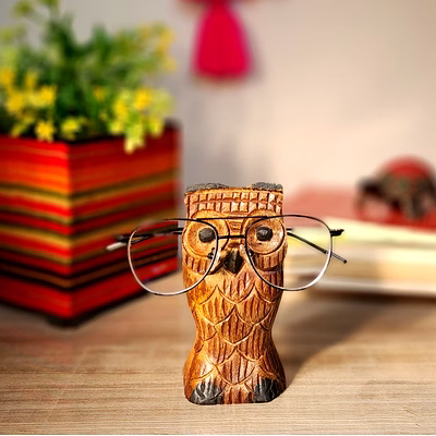 owl shape handmade sheesham wooden spectacle holder stand