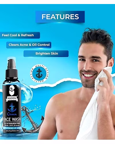 Muuchstac Ocean Face Wash for Men | Fight Acne &amp; Pimples, Brighten Skin, Clears Dirt, Oil Control, Refreshing Feel - Multi-Action Formula (100 ml)-1