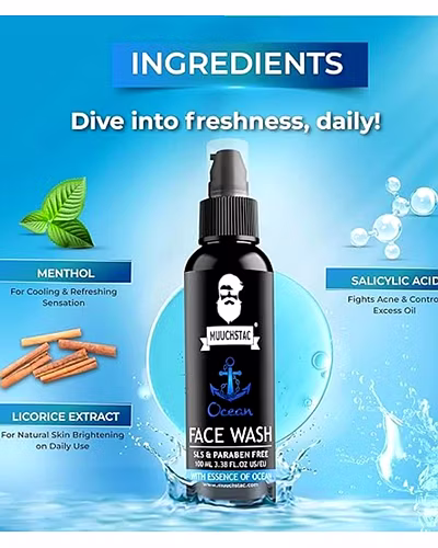 Muuchstac Ocean Face Wash for Men | Fight Acne &amp; Pimples, Brighten Skin, Clears Dirt, Oil Control, Refreshing Feel - Multi-Action Formula (100 ml)-4