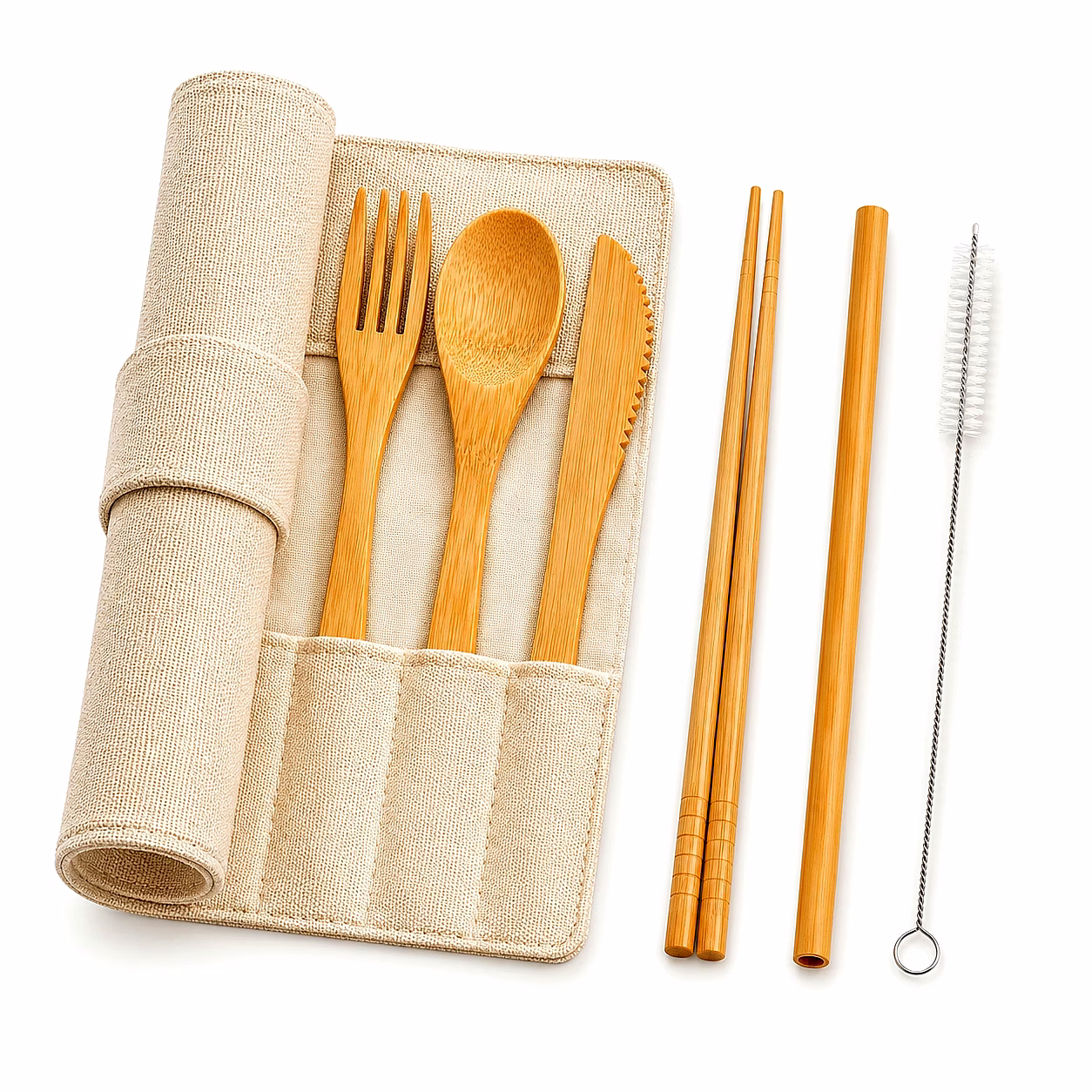 customizable reusable bamboo flatware set with portable storage case handicraft product for wholesale homeware, gift, and lifestyle assortments