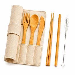 customizable reusable bamboo flatware set with portable storage case handicraft product for wholesale homeware, gift, and lifestyle assortments