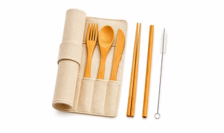 Customizable Reusable Bamboo Flatware Set with Portable Storage Case Handicraft Product For Wholesale Homeware, Gift, And Lifestyle Assortments