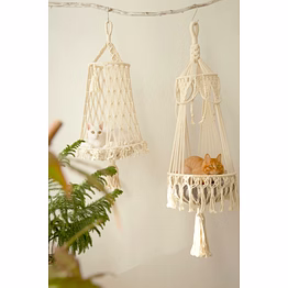 knottyartsisansco555 macrame cat hammock - pet wall furniture | hanging cat bed