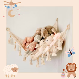 knottyartsisansco555 macrame toy hammock - crochet | nursery decor