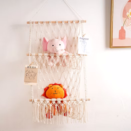 knottyartsisansco555 macrame toy hammock - nursery decor, toy storage
