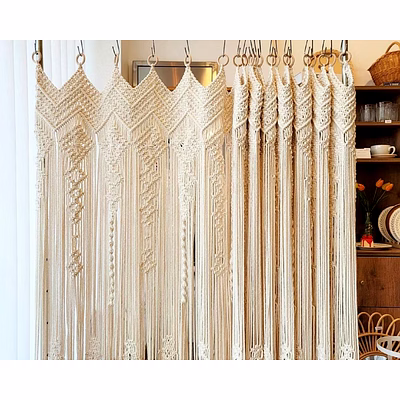 knottyartsisansco555 handmade macramé curtain drapes – cotton wall divider