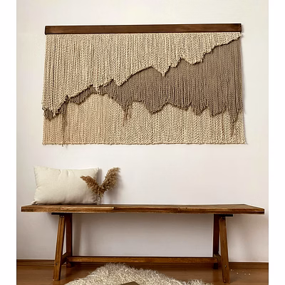 knottyartsisansco555 handmade fiber art, macrame wall hanging - curly hills