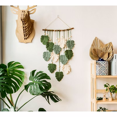 knottyartsisansco555 leaf macramé wall hanging – bohemian botanical decor