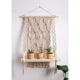 knottyartsisansco555 macrame hanging shelf - boho wall shelf, storage shelf