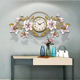 amrit kalash metal floral design large wall clock for living room decor