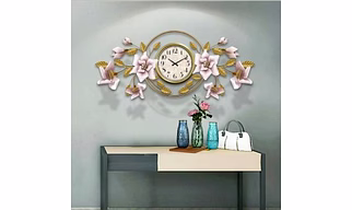 Metal Floral Design Large Wall Clock for Living Room Decor