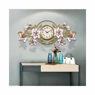 amrit kalash metal floral design large wall clock for living room decor