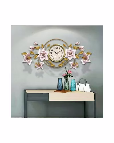 Metal Floral Design Large Wall Clock for Living Room Decor-Amr1018