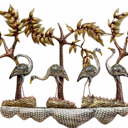 amrit kalash wrought iron wall decor tree under 4 animal with led light