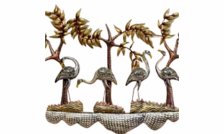 Wrought Iron Wall Decor Tree Under 4 Animal With LED Light