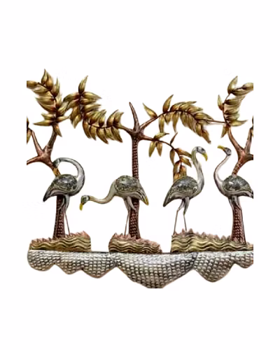 Wrought Iron Wall Decor Tree Under 4 Animal With LED Light-Amr1023