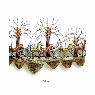 amrit kalash wrought iron 7 horses wall decor with led