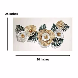 amrit kalash flowery metal wall art for living room – 50×25 inch elegant floral metal decor