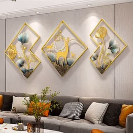 amrit kalash diamond nature deer metal wall art – elegant 63×21 inch