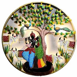 amrit kalash wrought iron radhey krishna wall decor with led