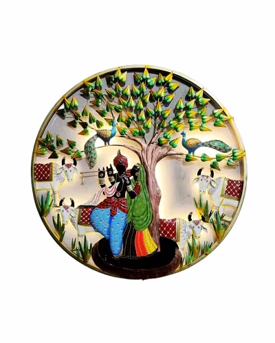 Wrought Iron Radhey Krishna Wall Decor With LED-Amr1049
