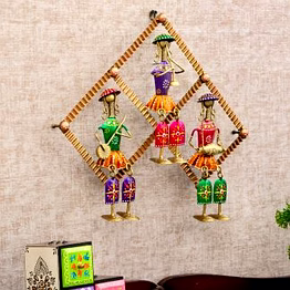 amrit kalash wrought iron 3 doll patang frame wall decor