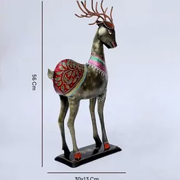 amrit kalash deer statue table decor set of 2 handcrafted iron multicolor showpiece (11.81×5.12×22.05) inch