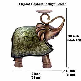 amrit kalash elegant carved metal elephant tealight candle holder tabletop showpiece (8x5x6) inch