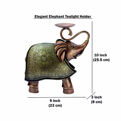 amrit kalash elegant carved metal elephant tealight candle holder tabletop showpiece (8x5x6) inch