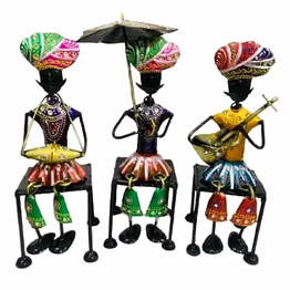 amrit kalash wrought iron rajasthani musician set of three