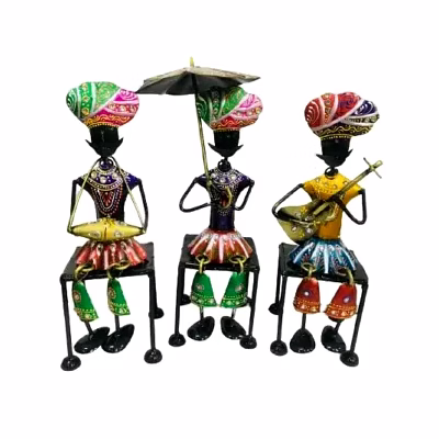 amrit kalash wrought iron rajasthani musician set of three