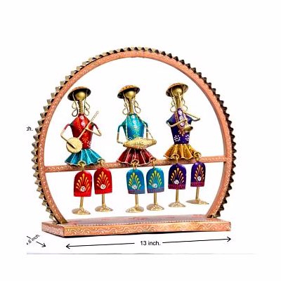 amrit kalash wrought iron round wall decor 3 musician sitting