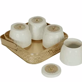 amrit kalash gold & white basket with iron jar set – dry fruit nuts storage gift item