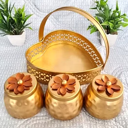 amrit kalash handmade dry fruit storage jars with basket – best festival diwali gift hamper.