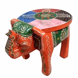 amrit kalash wooden rajasthani hand painted elephant stool