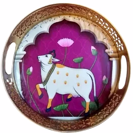 amrit kalash cow printed gift hamper iron basket tray