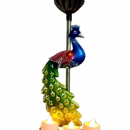 amrit kalash iron peacock feather tea light decorative holder (14 inch)