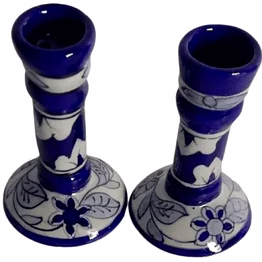 amrit kalash blue pottery handmade decorative candle holder