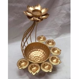 amrit kalash wrought iron gold urli with candle stand / holder