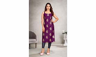 Rayon Foil Straight A Line Regular Kurti