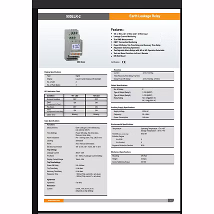 SELEC 900ELR-2-230V-CE Digital Earth leakage Relay, Din Rail-4