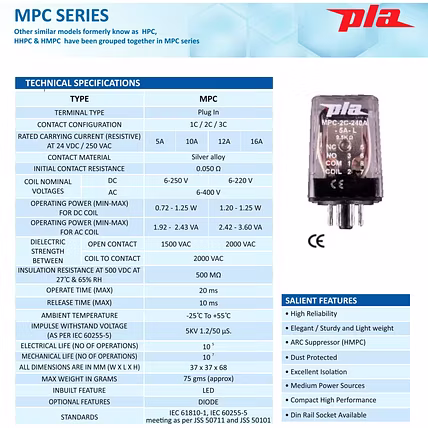 PLA RELAY 3C/O MPC 24D - 5Amp 24Vdc-4
