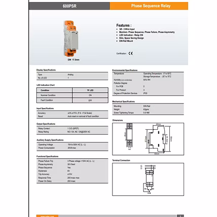 Selec Phase sequence Relay 600PSR-CE-3