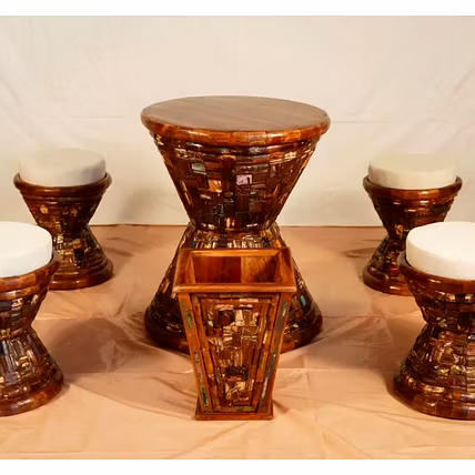 4 seater Dumru tea table with dustbin-12730105